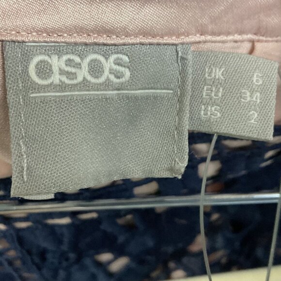 NWT asos Crochet Overlay Maxi Skirt, Navy Blue with Tan Lining, size US 2 - Picture 12 of 16